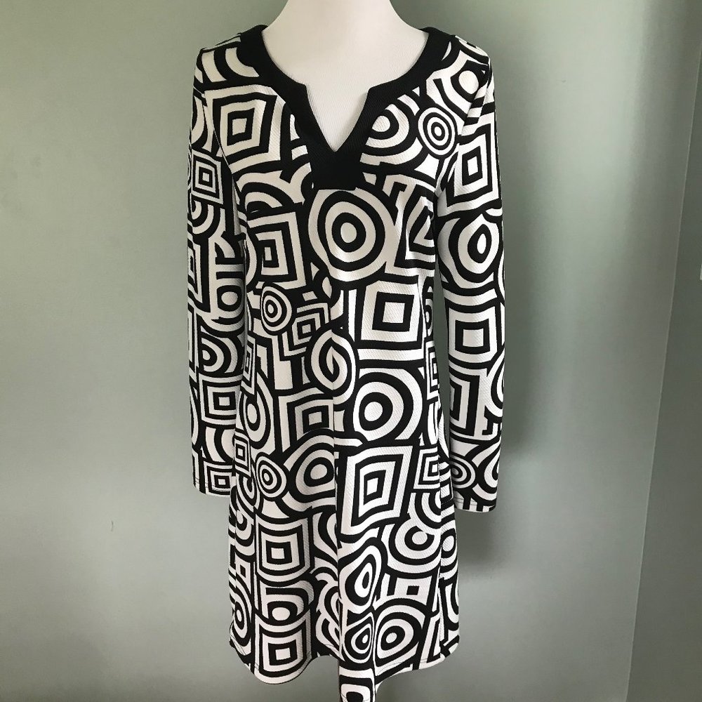 Aryeh Black/White Print, Long Sleeved Dress, M